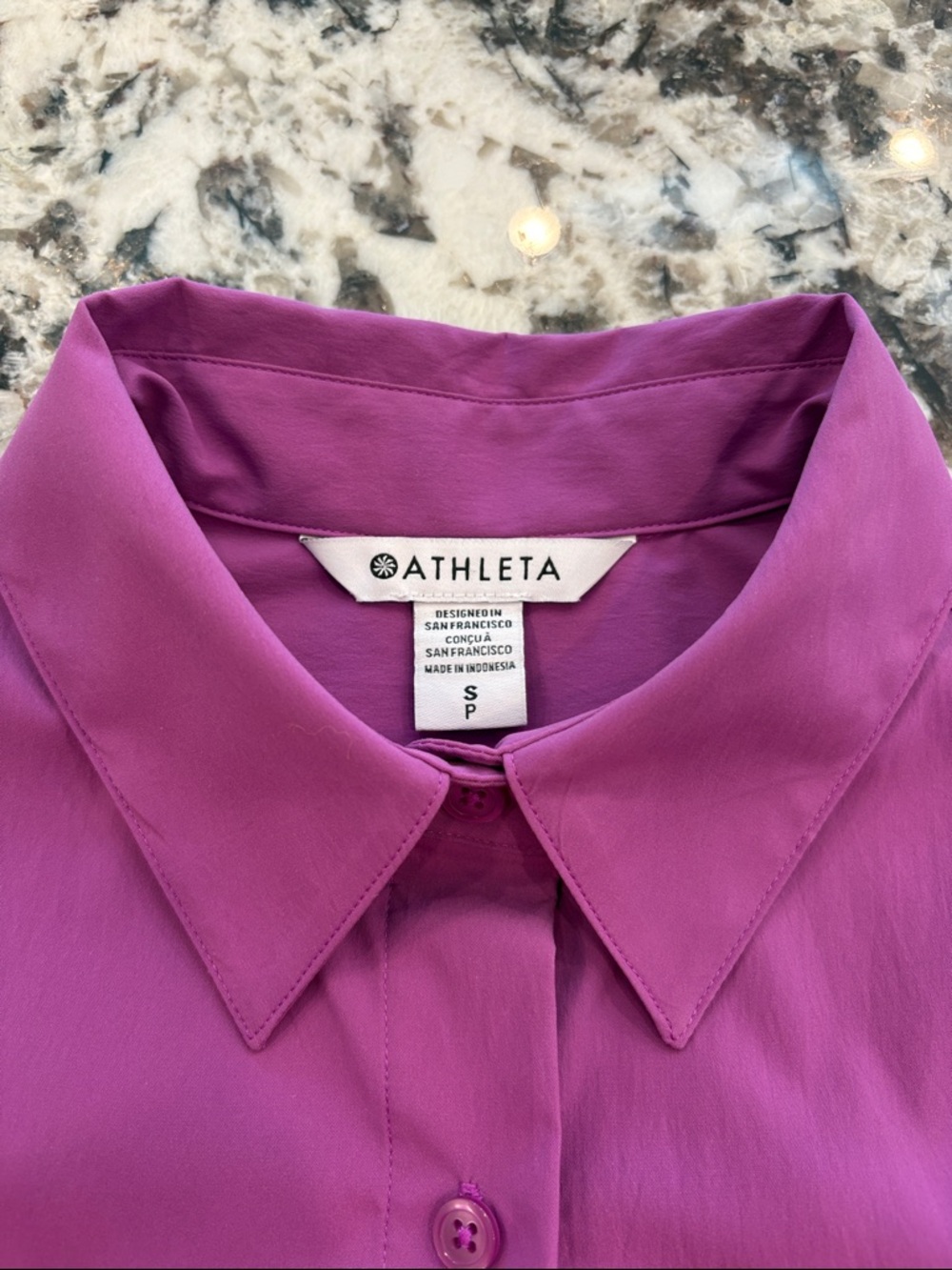 Athleta Magenta Collared Button-Up Blouse, Stetch fabric